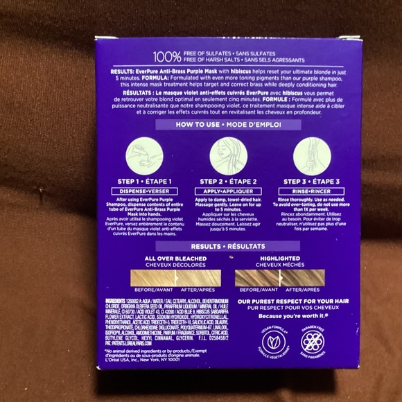 L'Oreal Ever Pure Anti-Brass Purple Mask Extra Pure Toning Rinse Out Treatments - Picture 5 of 9
